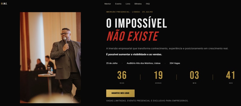 Landing page do evento O Impossível Não Existe
